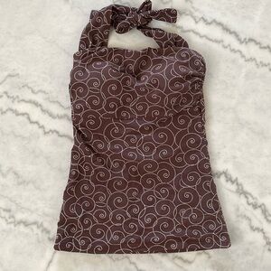 Brown swirl halter tankini swim top